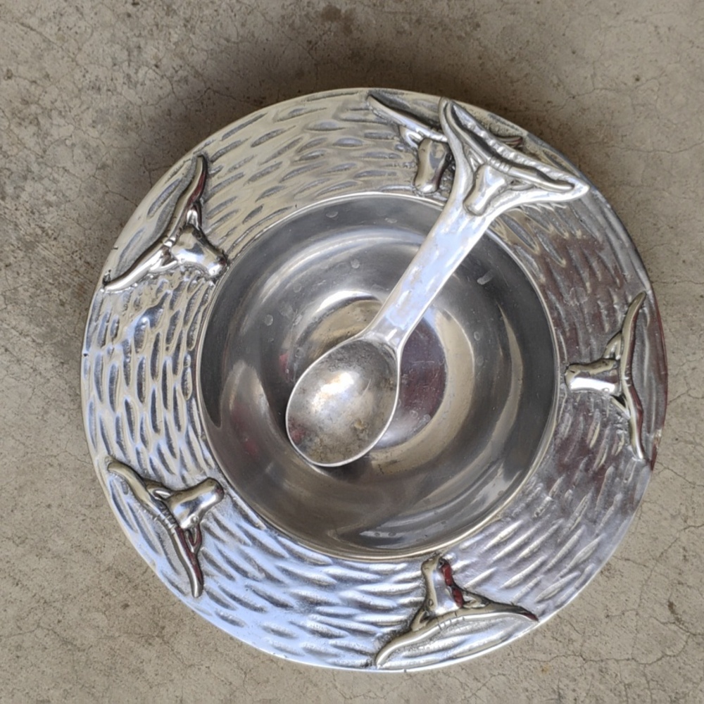 Silver Decorative Bowl with Bull Design
